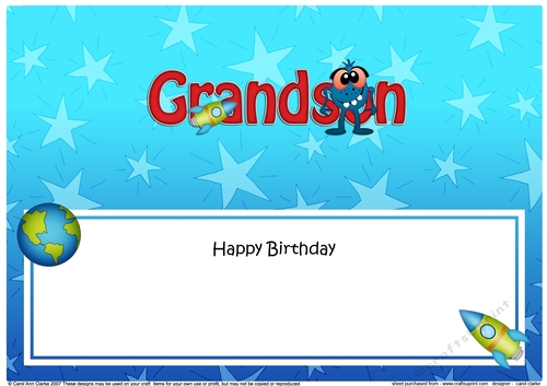Large DL Happy Birthday GRANDSON insert with cute Alien