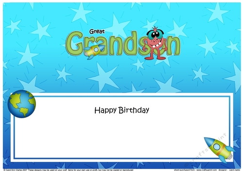 Large DL Happy Birthday GREAT GRANDSON insert with cute Alien