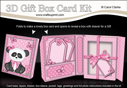 3D Cute Little Panda Bear Gift Box Card Kit 3d Decoupage