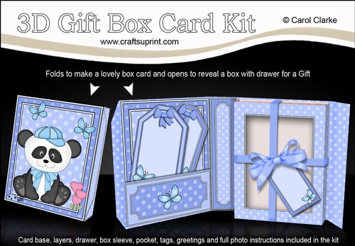 3D Cute Little Panda Bear Gift Box Card Kit 3d Decoupage