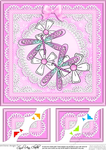 8 x 8 Dreamy Dragonflies Scalloped corner Topper