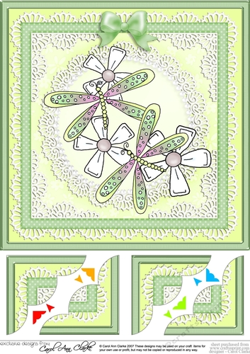 8 x 8 Dreamy Dragonflies Scalloped corner Topper