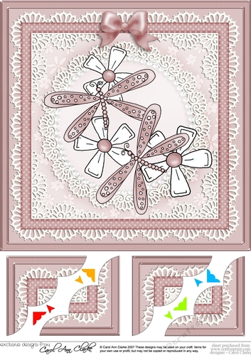 8 x 8 Dreamy Dragonflies Scalloped corner Topper