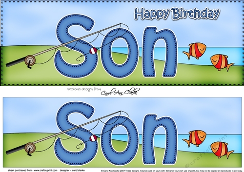 Large DL Happy Birthday SON 3D decoupage with Fishing