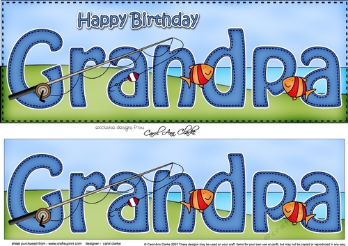 Large DL Happy Birthday GRANDPA 3D decoupage with Fishing