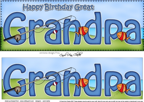 Large DL Happy Birthday GREAT GRANDPA 3D decoupage with Fishing