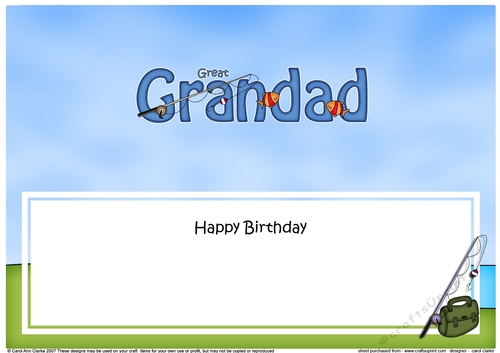 Large DL Happy Birthday GREAT GRANDAD insert with Fishing