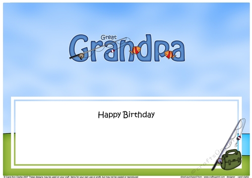 Large DL Happy Birthday GREAT GRANDPA insert with Fishing