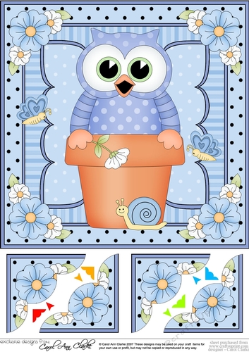  8 x 8 Flower Pot Friends Cute Little Hoot Owl Scalloped Corner Stacker