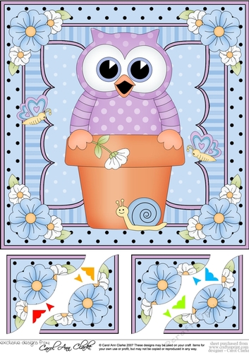  8 x 8 Flower Pot Friends Cute Little Hoot Owl Scalloped Corner Stacker
