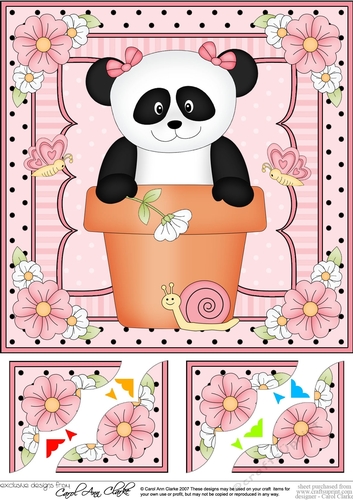  8 x 8 Flower Pot Friends Cute Little Panda Scalloped Corner Stacker