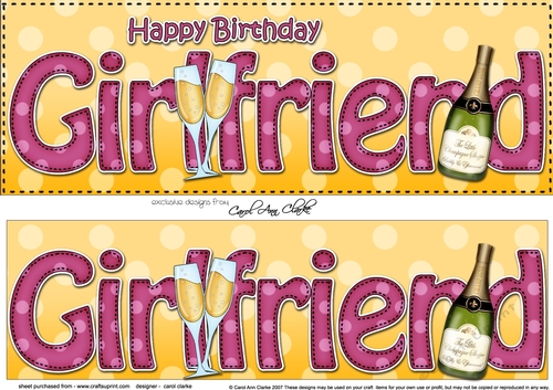 Large DL Happy Birthday GIRLFRIEND 3D decoupage with Champagne