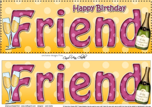 Large DL Happy Birthday FRIEND 3D decoupage with Champagne