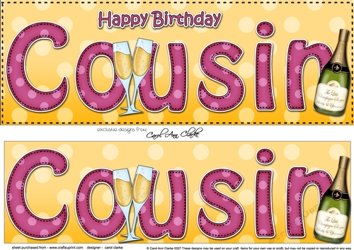 Large DL Happy Birthday COUSIN 3D decoupage with Champagne