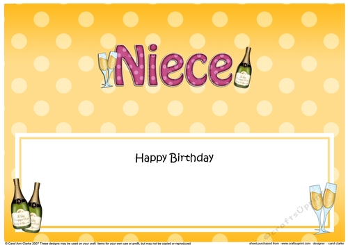 Large DL Happy Birthday NIECE insert with Champagne