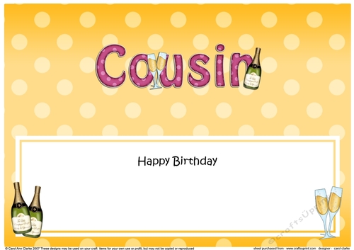 Large DL Happy Birthday COUSIN insert with Champagne