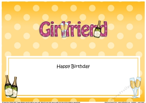 Large DL Happy Birthday GIRLFRIEND insert with Champagne