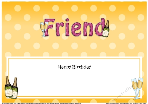 Large DL Happy Birthday FRIEND insert with Champagne