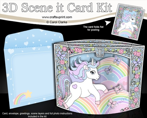 3D Triangle Shadow Box Scene it Card Kit - Cute Little Unicorn Magic