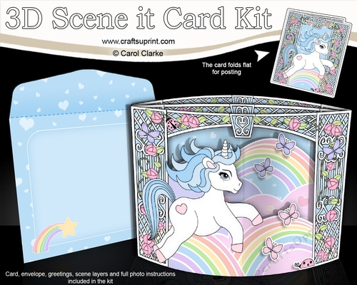 3D Triangle Shadow Box Scene it Card Kit - Cute Little Unicorn Blueberry