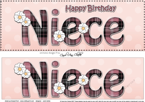 Large DL Happy Birthday NIECE 3D decoupage with tartan