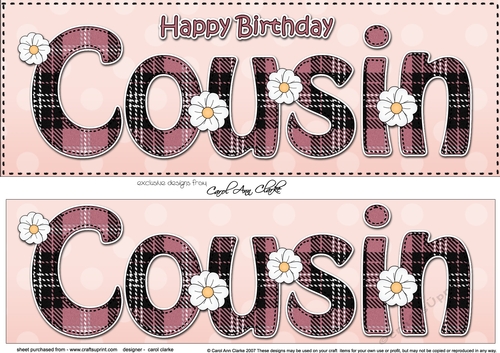 Large DL Happy Birthday COUSIN 3D decoupage with tartan