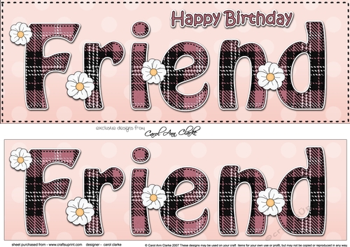 Large DL Happy Birthday FRIEND 3D decoupage with tartan