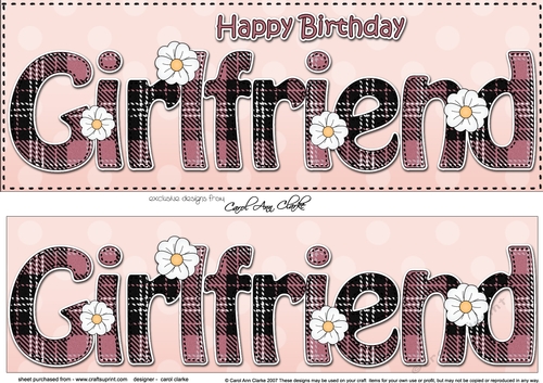 Large DL Happy Birthday GIRLFRIEND 3D decoupage with tartan