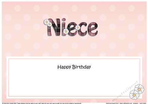 Large DL Happy Birthday NIECE insert with tartan