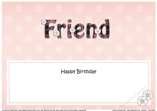 Large DL Happy Birthday FRIEND insert with tartan