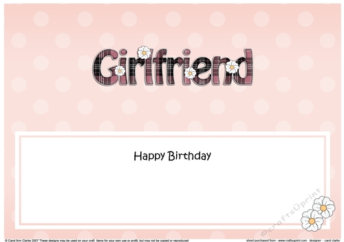 Large DL Happy Birthday GIRLFRIEND insert with tartan