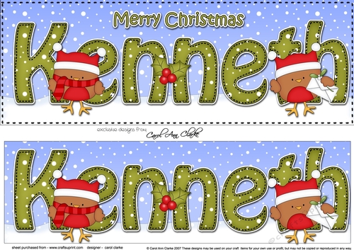 Large DL Merry Christmas KENNETH 3D decoupage