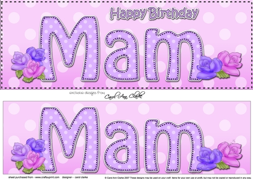 Large DL Happy Birthday MAM 3D decoupage with Roses