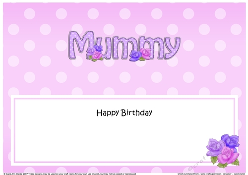 Large DL Happy Birthday MUMMY insert with Roses
