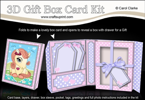 3D Cute Little Pony Gift Box Card Kit 3d Decoupage