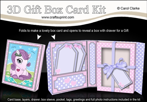 3D Cute Little Pony Gift Box Card Kit 3d Decoupage