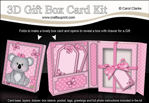 3D Cute Little Koala Bear Gift Box Card Kit 3d Decoupage