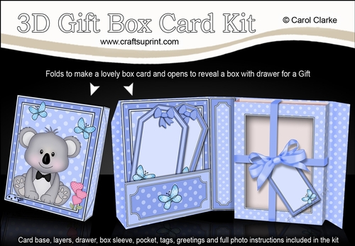 3D Cute Little Koala Bear Gift Box Card Kit 3d Decoupage