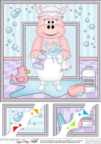 8 x 8 Scalloped Corner Topper - Bathtub Buddies Cute Little Hippo