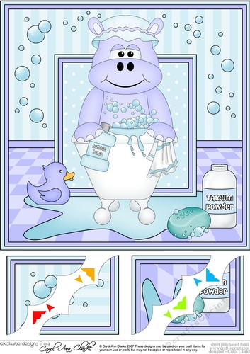 8 x 8 Scalloped Corner Topper - Bathtub Buddies Cute Little Hippo