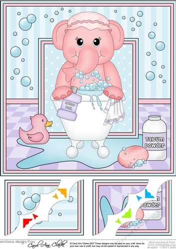 8 x 8 Scalloped Corner Topper - Bathtub Buddies Cute Little Elephant