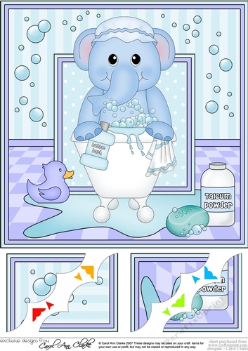 8 x 8 Scalloped Corner Topper - Bathtub Buddies Cute Little Elephant