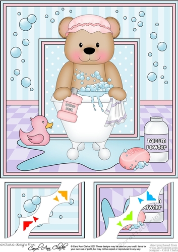 8 x 8 Scalloped Corner Topper - Bathtub Buddies Cute Little Teddy Bear