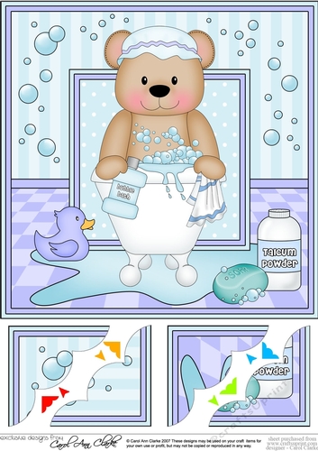 8 x 8 Scalloped Corner Topper - Bathtub Buddies Cute Little Teddy Bear
