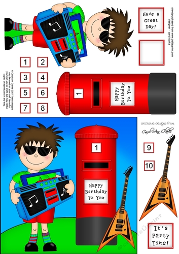 Boyz Rock Star Jaz & Postbox quick card with 3D decoupage