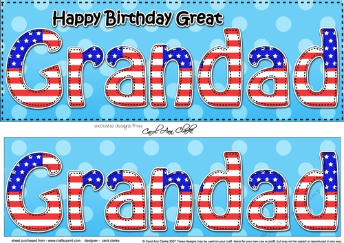 Large DL Happy Birthday GREAT GRANDAD 3D decoupage USA Stars & Stripes