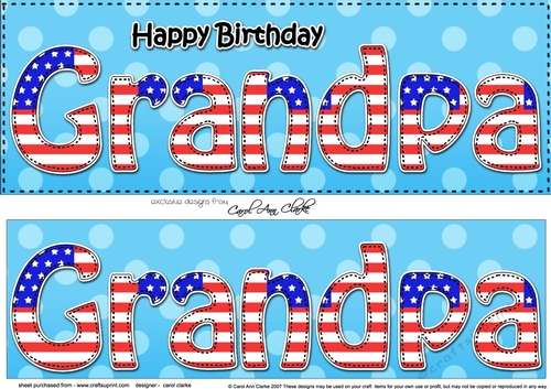 Large DL Happy Birthday GRANDPA 3D decoupage USA Stars & Stripes