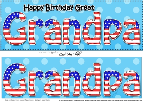 Large DL Happy Birthday GREAT GRANDPA 3D decoupage USA Stars & Stripes
