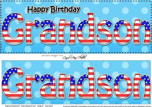Large DL Happy Birthday GRANDSON 3D decoupage USA Stars & Stripes