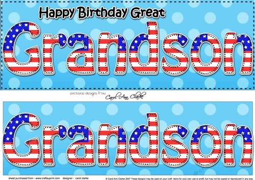Large DL Happy Birthday GREAT GRANDSON 3D decoupage USA Stars & Stripes